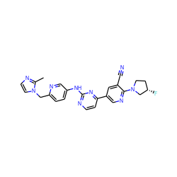 Cc1nccn1Cc1ccc(Nc2nccc(-c3cnc(N4CC[C@H](F)C4)c(C#N)c3)n2)cn1 ZINC001772603508