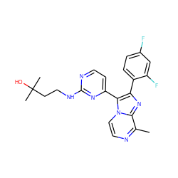 Cc1nccn2c(-c3ccnc(NCCC(C)(C)O)n3)c(-c3ccc(F)cc3F)nc12 ZINC000063540186