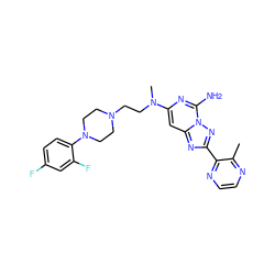 Cc1nccnc1-c1nc2cc(N(C)CCN3CCN(c4ccc(F)cc4F)CC3)nc(N)n2n1 ZINC000040933972