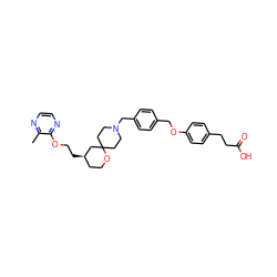 Cc1nccnc1OCC[C@@H]1CCOC2(CCN(Cc3ccc(COc4ccc(CCC(=O)O)cc4)cc3)CC2)C1 ZINC001772624928