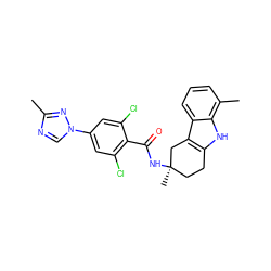 Cc1ncn(-c2cc(Cl)c(C(=O)N[C@]3(C)CCc4[nH]c5c(C)cccc5c4C3)c(Cl)c2)n1 ZINC000473145019