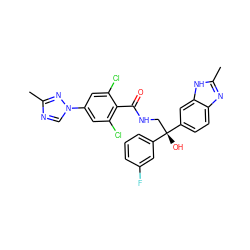 Cc1ncn(-c2cc(Cl)c(C(=O)NC[C@@](O)(c3cccc(F)c3)c3ccc4nc(C)[nH]c4c3)c(Cl)c2)n1 ZINC000653730817