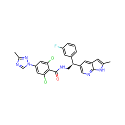 Cc1ncn(-c2cc(Cl)c(C(=O)NC[C@@H](c3cccc(F)c3)c3cnc4[nH]c(C)cc4c3)c(Cl)c2)n1 ZINC000473159774