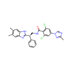 Cc1ncn(-c2cc(Cl)c(C(=O)NC[C@@H](c3ccccc3)c3nc4cc(C)c(C)cc4[nH]3)c(Cl)c2)n1 ZINC000473155311