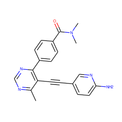 Cc1ncnc(-c2ccc(C(=O)N(C)C)cc2)c1C#Cc1ccc(N)nc1 ZINC000148508552