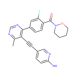 Cc1ncnc(-c2ccc(C(=O)N3CCCCO3)c(F)c2)c1C#Cc1ccc(N)nc1 ZINC000148873377