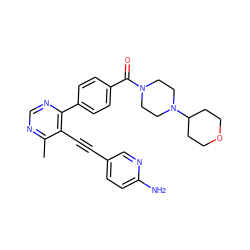 Cc1ncnc(-c2ccc(C(=O)N3CCN(C4CCOCC4)CC3)cc2)c1C#Cc1ccc(N)nc1 ZINC000148596560