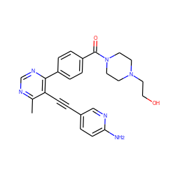 Cc1ncnc(-c2ccc(C(=O)N3CCN(CCO)CC3)cc2)c1C#Cc1ccc(N)nc1 ZINC000148832582