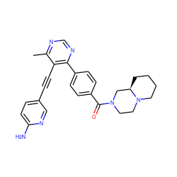 Cc1ncnc(-c2ccc(C(=O)N3CCN4CCCC[C@@H]4C3)cc2)c1C#Cc1ccc(N)nc1 ZINC000148834521