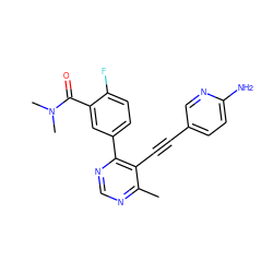 Cc1ncnc(-c2ccc(F)c(C(=O)N(C)C)c2)c1C#Cc1ccc(N)nc1 ZINC000148704507