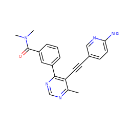 Cc1ncnc(-c2cccc(C(=O)N(C)C)c2)c1C#Cc1ccc(N)nc1 ZINC000148705773