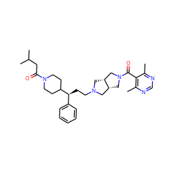 Cc1ncnc(C)c1C(=O)N1C[C@@H]2CN(CC[C@@H](c3ccccc3)C3CCN(C(=O)CC(C)C)CC3)C[C@@H]2C1 ZINC000064513194