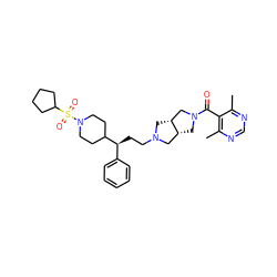 Cc1ncnc(C)c1C(=O)N1C[C@@H]2CN(CC[C@@H](c3ccccc3)C3CCN(S(=O)(=O)C4CCCC4)CC3)C[C@@H]2C1 ZINC000064512671