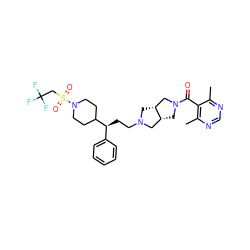 Cc1ncnc(C)c1C(=O)N1C[C@@H]2CN(CC[C@@H](c3ccccc3)C3CCN(S(=O)(=O)CC(F)(F)F)CC3)C[C@@H]2C1 ZINC000064512666