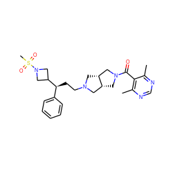 Cc1ncnc(C)c1C(=O)N1C[C@@H]2CN(CC[C@@H](c3ccccc3)C3CN(S(C)(=O)=O)C3)C[C@@H]2C1 ZINC000064528001