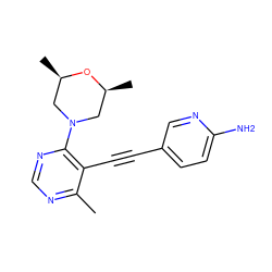 Cc1ncnc(N2C[C@H](C)O[C@H](C)C2)c1C#Cc1ccc(N)nc1 ZINC000149221332