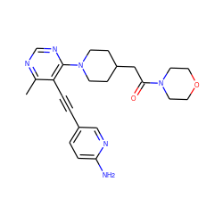 Cc1ncnc(N2CCC(CC(=O)N3CCOCC3)CC2)c1C#Cc1ccc(N)nc1 ZINC000149258440