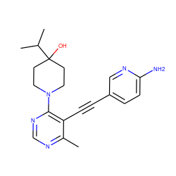 Cc1ncnc(N2CCC(O)(C(C)C)CC2)c1C#Cc1ccc(N)nc1 ZINC000148896797