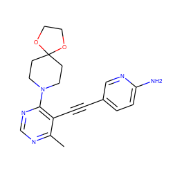 Cc1ncnc(N2CCC3(CC2)OCCO3)c1C#Cc1ccc(N)nc1 ZINC000149237150