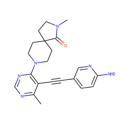 Cc1ncnc(N2CCC3(CCN(C)C3=O)CC2)c1C#Cc1ccc(N)nc1 ZINC000149231317