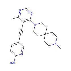 Cc1ncnc(N2CCC3(CCN(C)CC3)CC2)c1C#Cc1ccc(N)nc1 ZINC000149261169