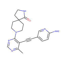 Cc1ncnc(N2CCC3(CCNC3=O)CC2)c1C#Cc1ccc(N)nc1 ZINC000169699824