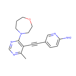 Cc1ncnc(N2CCCOCC2)c1C#Cc1ccc(N)nc1 ZINC000149422044