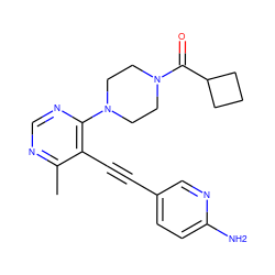 Cc1ncnc(N2CCN(C(=O)C3CCC3)CC2)c1C#Cc1ccc(N)nc1 ZINC000149162667