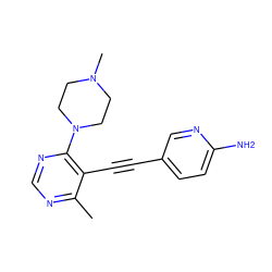 Cc1ncnc(N2CCN(C)CC2)c1C#Cc1ccc(N)nc1 ZINC000148783586