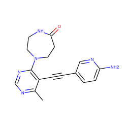 Cc1ncnc(N2CCNC(=O)CC2)c1C#Cc1ccc(N)nc1 ZINC000149302525