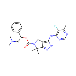 Cc1ncnc(Nc2[nH]nc3c2CN(C(=O)O[C@H](CN(C)C)c2ccccc2)C3(C)C)c1F ZINC000169694382