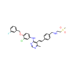 Cc1ncnc(Nc2ccc(OCc3cccc(F)c3)c(Cl)c2)c1/C=C/c1ccc(CNCCS(C)(=O)=O)cc1 ZINC000073240401