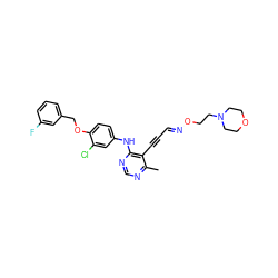 Cc1ncnc(Nc2ccc(OCc3cccc(F)c3)c(Cl)c2)c1C#C/C=N/OCCN1CCOCC1 ZINC000066136631