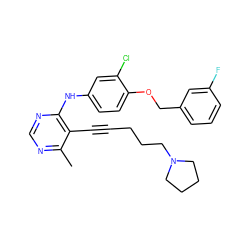 Cc1ncnc(Nc2ccc(OCc3cccc(F)c3)c(Cl)c2)c1C#CCCCN1CCCC1 ZINC000066129465