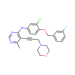 Cc1ncnc(Nc2ccc(OCc3cccc(F)c3)c(Cl)c2)c1C#CCN1CCOCC1 ZINC000066136630