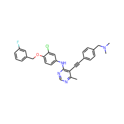 Cc1ncnc(Nc2ccc(OCc3cccc(F)c3)c(Cl)c2)c1C#Cc1ccc(CN(C)C)cc1 ZINC000073224718