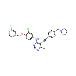 Cc1ncnc(Nc2ccc(OCc3cccc(F)c3)c(Cl)c2)c1C#Cc1ccc(CN2CCCC2)cc1 ZINC000043132870