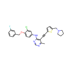 Cc1ncnc(Nc2ccc(OCc3cccc(F)c3)c(Cl)c2)c1C#Cc1ccc(CN2CCCC2)s1 ZINC000073223357