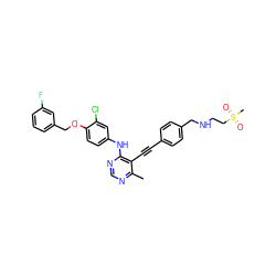 Cc1ncnc(Nc2ccc(OCc3cccc(F)c3)c(Cl)c2)c1C#Cc1ccc(CNCCS(C)(=O)=O)cc1 ZINC000073240252