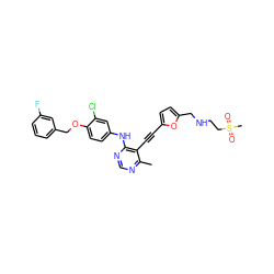 Cc1ncnc(Nc2ccc(OCc3cccc(F)c3)c(Cl)c2)c1C#Cc1ccc(CNCCS(C)(=O)=O)o1 ZINC000096928289