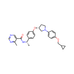 Cc1ncncc1C(=O)N[C@@H](C)c1ccc(O[C@@H]2CCN(c3ccc(OCC4CC4)cc3)C2)cc1 ZINC001772640226