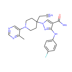 Cc1ncncc1N1CCC(CC#N)(n2cc(C(N)=O)c(Nc3ccc(F)cc3)n2)CC1 ZINC000205058590