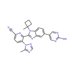 Cc1ncnn1-c1ccc(C#N)nc1-c1nc2cc(-c3cnc(N)nc3)ccc2n1C1(C)CCC1 ZINC000146191729