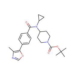 Cc1ncoc1-c1ccc(C(=O)N(C2CC2)C2CCN(C(=O)OC(C)(C)C)CC2)cc1 ZINC000203771043