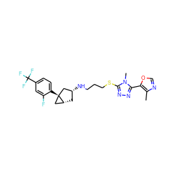 Cc1ncoc1-c1nnc(SCCCN[C@@H]2C[C@@H]3C[C@]3(c3ccc(C(F)(F)F)cc3F)C2)n1C ZINC000064548982