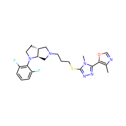 Cc1ncoc1-c1nnc(SCCCN2C[C@@H]3[C@H](CCN3c3c(F)cccc3F)C2)n1C ZINC000653737552