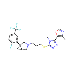 Cc1ncoc1-c1nnc(SCCCN2C[C@@H]3C[C@]3(c3cc(C(F)(F)F)ccc3F)C2)n1C ZINC000049785853