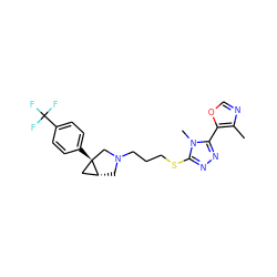 Cc1ncoc1-c1nnc(SCCCN2C[C@@H]3C[C@]3(c3ccc(C(F)(F)F)cc3)C2)n1C ZINC000049021081