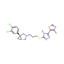 Cc1ncoc1-c1nnc(SCCCN2C[C@@H]3C[C@]3(c3ccc(Cl)c(Cl)c3)C2)n1C ZINC000038360690