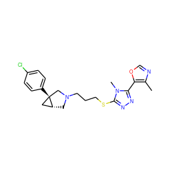 Cc1ncoc1-c1nnc(SCCCN2C[C@@H]3C[C@]3(c3ccc(Cl)cc3)C2)n1C ZINC000049785223